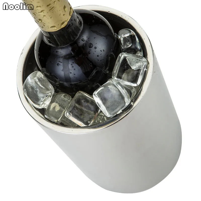 NOOLIM 1PC Stainless Steel Ice Bucket Wine Cooler Whisky Beer Wort Chiller With Hot Barware Champagne Buckets