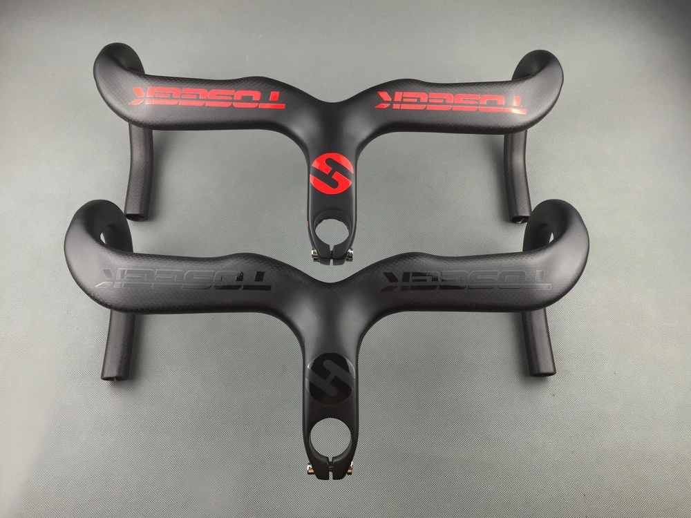 Toseek Full Carbon Fibre Stem Handlebar Road Bicycle Racing Drop Integrated Bar 400-440mm*90-120mm 2 Color | Спорт и развлечения