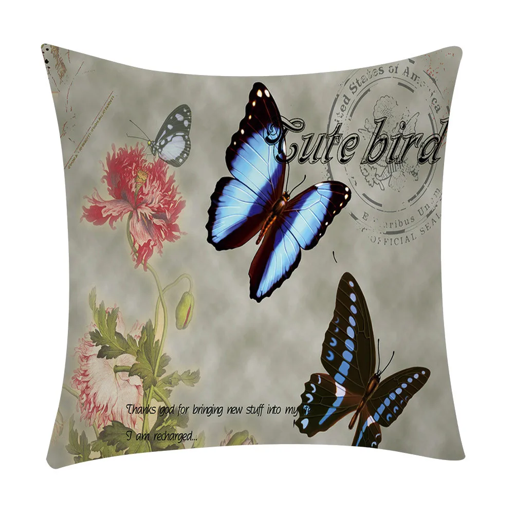 Полиэстеровый чехол для подушки с рисунком бабочки, мягкий чехол для подушки с цветами, сказочной девочкой, декоративная наволочка для дивана - Цвет: D