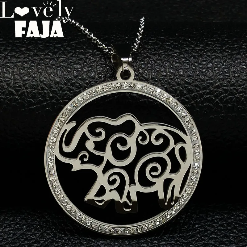 

Elephant Stainless Steel Statement Necklace Women Silver Color Crystal Statement Necklace Jewelry colgantes mujer moda N18264