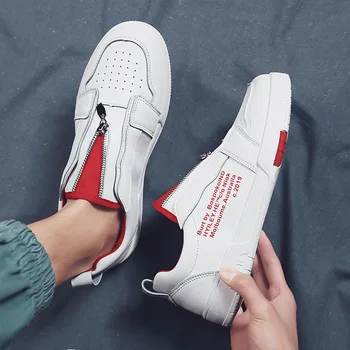 

Spring and summer new shoes men's zipper white shoes flat bottom trend low to help personality fashion wild outdoor casual shoes