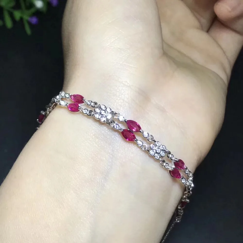 Rubis rouge naturel mode luxueux rhombique Bracelet de pierres précieuses naturelles Bracelet S925