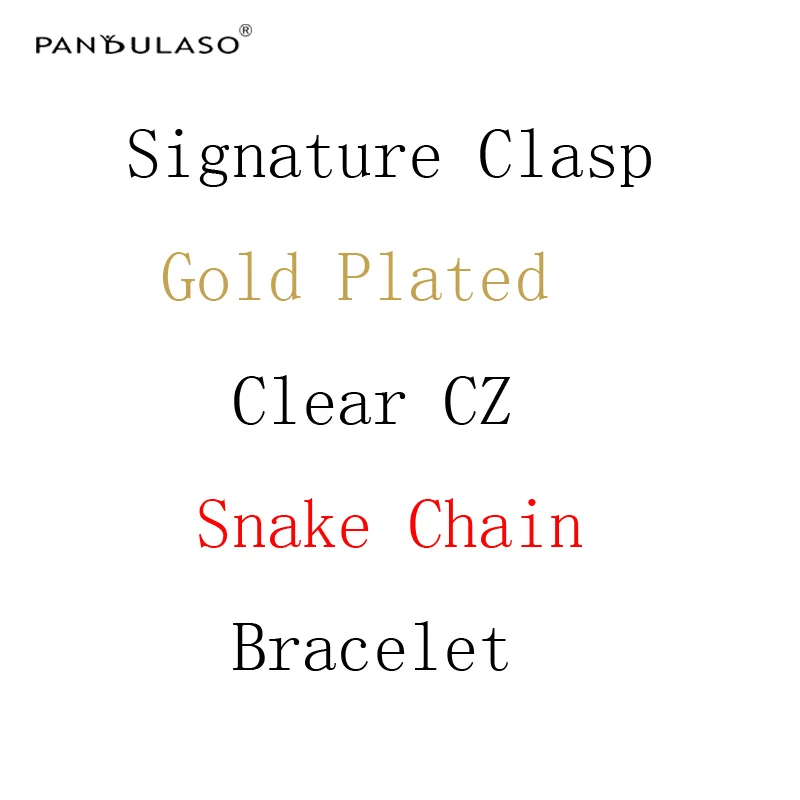 

Pandulaso Signature Golden Clear CZ Clasp Snake Chain Bracelets for Women Original Silver 925 Charms Bracelets DIY Jewelry