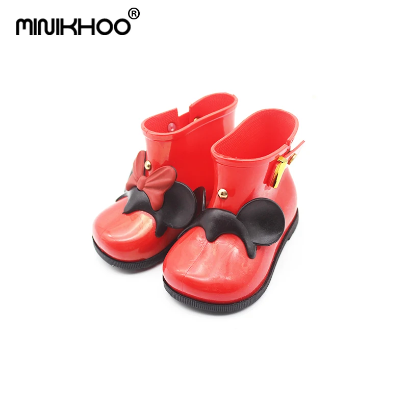 melhor Mini Melissa Sorte Crianças Chuva Botas De Meninas Sapatos de Bebê Meninas botas Crianças Botas Sapatos Sapatos de Água Anti Skid Sapatos Mickey Minnie