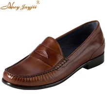 Роскошные Модные осенние лоферы из натуральной кожи коричневого цвета; женская обувь с круглым носком на плоской подошве; Zapatos mujer chaussure femme Nancyjayjii