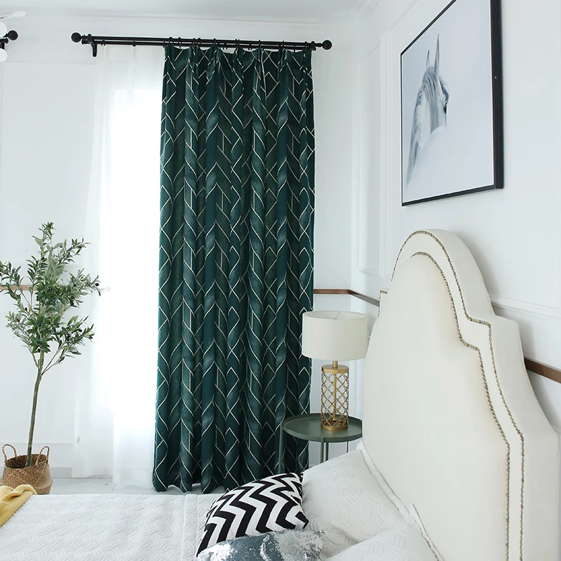 Cena Semi Blackout zasłony do sypialni salon luksusowa kurtyna z paskiem wzór kreatywny Nordic zasłony retro zielony szary rolety