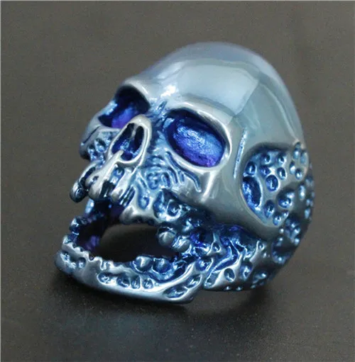 Тяжелый Череп Призрак кольцо 316L из нержавеющей стали высокое качество мода дизайн байкерское кольцо - Цвет основного камня: Синий