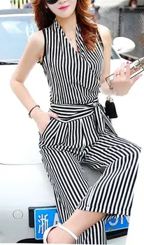 

Casual Jumpsuit Slim Fashion Women'S 2018 Summer Stripe Jumpsuit Long Trousers Sexy V-Neck Rompers Brand Design Clothing S-XXL
