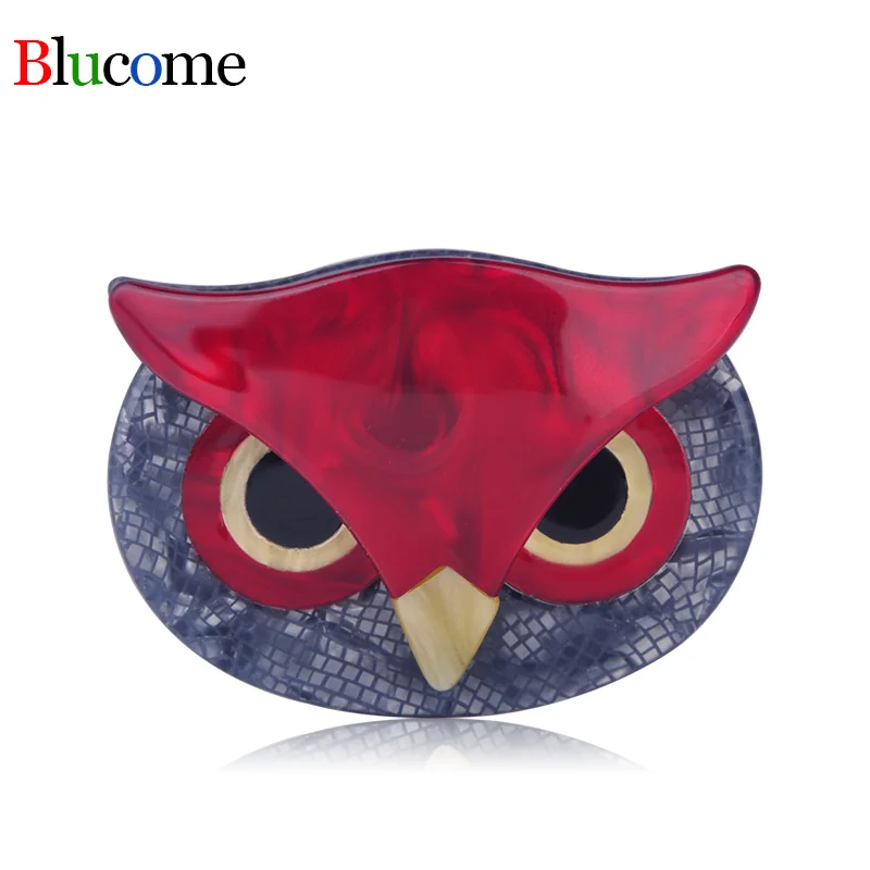

High Quality Acrylic Jewelry Round Brooch Red Owl Shape Lady Children Men Banquet Ceremony Party Daily Chest Ornament