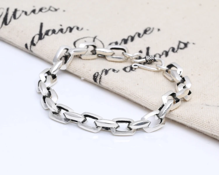 

S925 sterling silver retro Thai silver style 8mm fish hook buckle simple personality bracelet S125