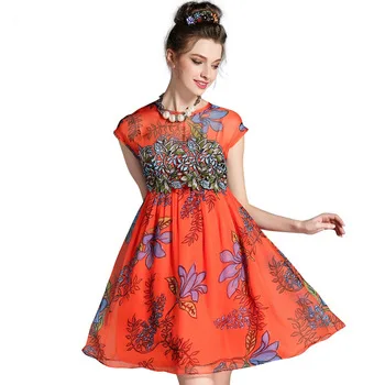 Plus Size L-5XL Elegant Lace Patch Women Summer Dress 2017 Floral Appliques Print Fit Flare Mini Retro Dresses Vestidos Femme