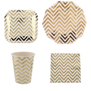 

FGHGF Foil Wave Disposable Party Tableware Wedding Christmas New Year Paper Plate Cups Straws Birthday Party Decor