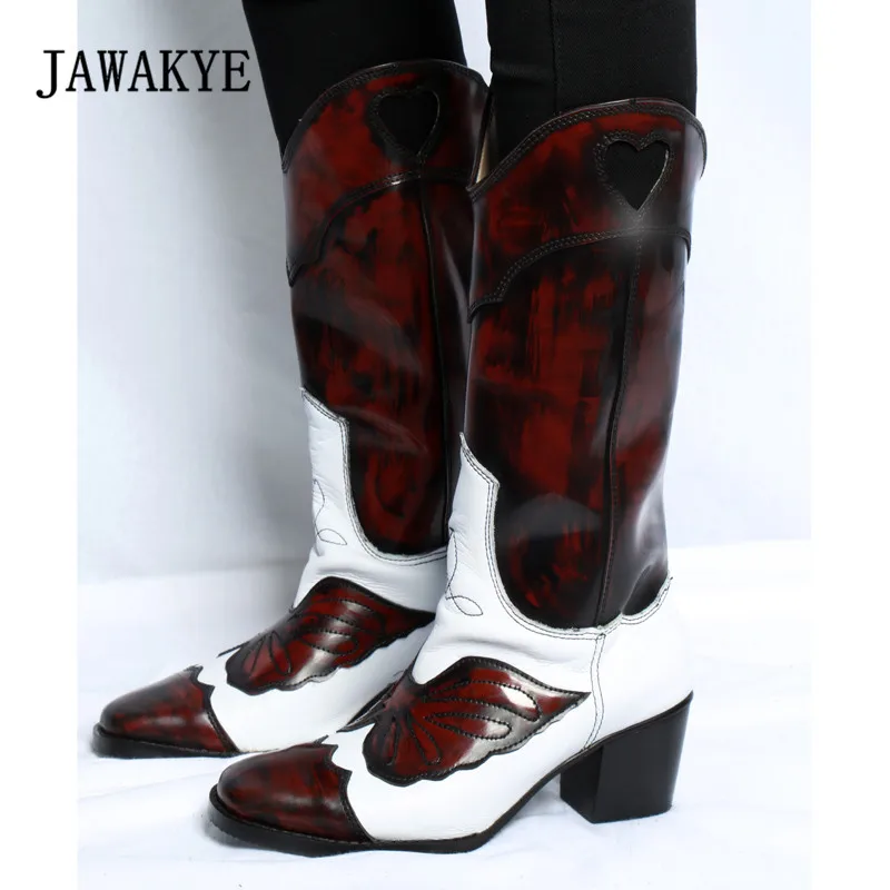 

2019 Retro Knee High Boots Woman Pointed Toe Embroidery High Heel Boots Women Fashion Knight Boots