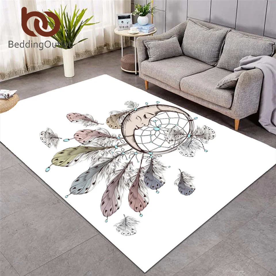 

BeddingOutlet Dreamcatcher Area Rug for Bedroom Moon Large Carpet Feather Print Rectangle Floor Mat Anti-slip Home Decor 152x244