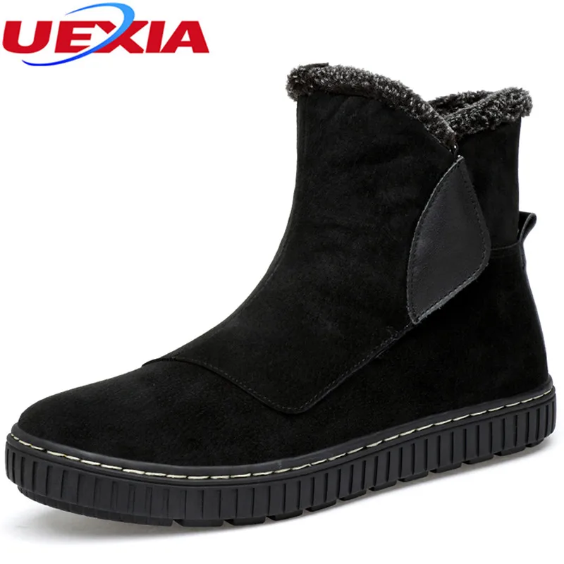 

Winter Rubber sole Cowboy Ankle Snow Boots Men Luxury Cow Suede Leather Warm Plush&Fur Work Safety Footwear Antiskid Bottom Warm