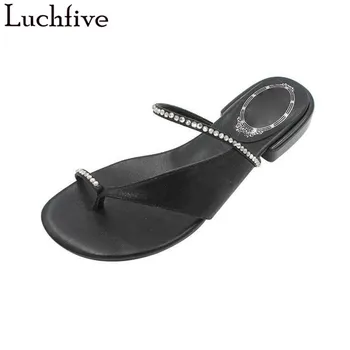 

2019 Flip Flops Rhinestone Slippers Black Silver Beach Shoes Women Summer Sexy Low Heeled Slides Runaway Zapatos De Mujer