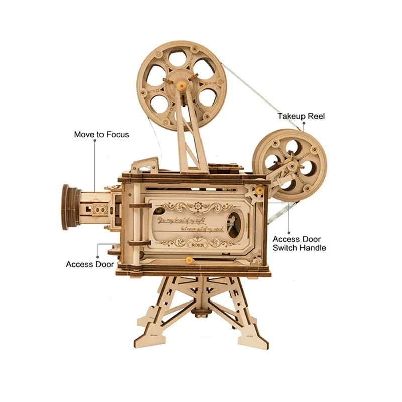 Robud DIY Деревянный винтажный кинопроектор механическая модель строительные наборы сборка деревянные игрушки головоломка подарок для мальчиков и девочек LK601