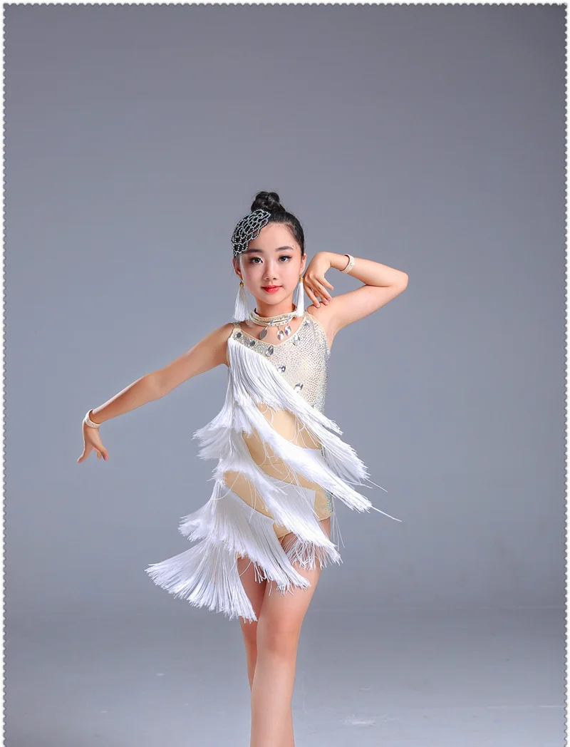 Блесток кисточкой ребенок малыш дети Профессиональный латинские танцы платье для девочек Бальные платья для танцев для детей бахрома для