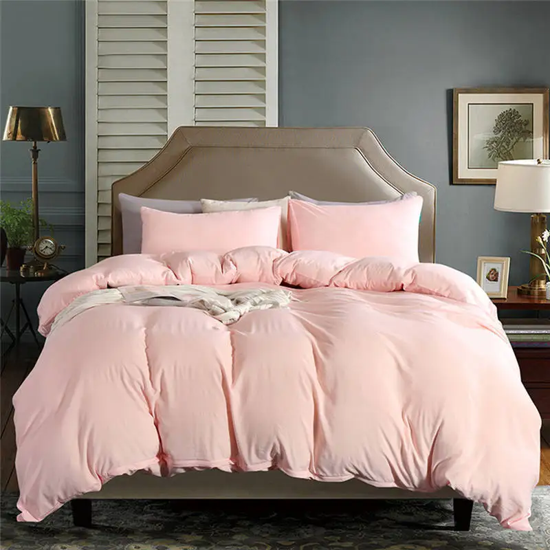 Хлопок двойной набор постельного белья Queen King комплект однотонной одежды постельное белье с наволочкой Япония Стиль 3 шт, белый, розовый, серый; 6 видов цветов 80062