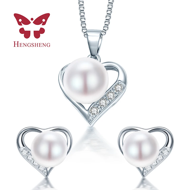 

HENGSHENG Love Heart romantic fashion necklaces earring jewelry sets for women, freshwater pearl wedding set
