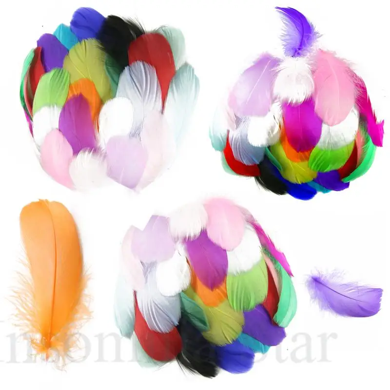 

Diy 100 Pcs/Lot Colourful Goose Feather 4-7cm 1-2 Inch Stage Props Dream Catcher Carnival Headress Mask Crafts Decoration