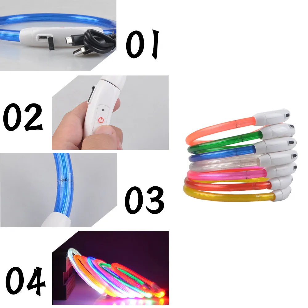 USB Charging Pet Dog Collar Rechargeable LED Tube Flashing Night Dog Collars Glowing Pet Dog Cat Collar With Battery 