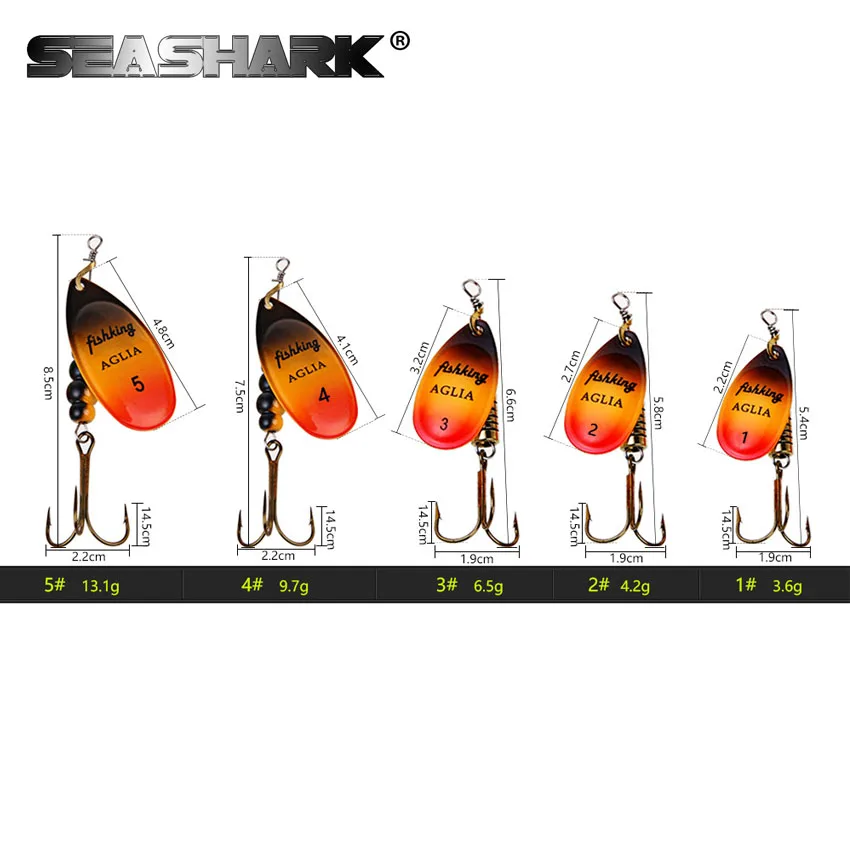 

SEASHARK Metal Spoon Treble Fishing Hook 1# 2# 3# 4# 5# Fishing Lure Spinner Bait Fishing Tackle Metal Lures Set