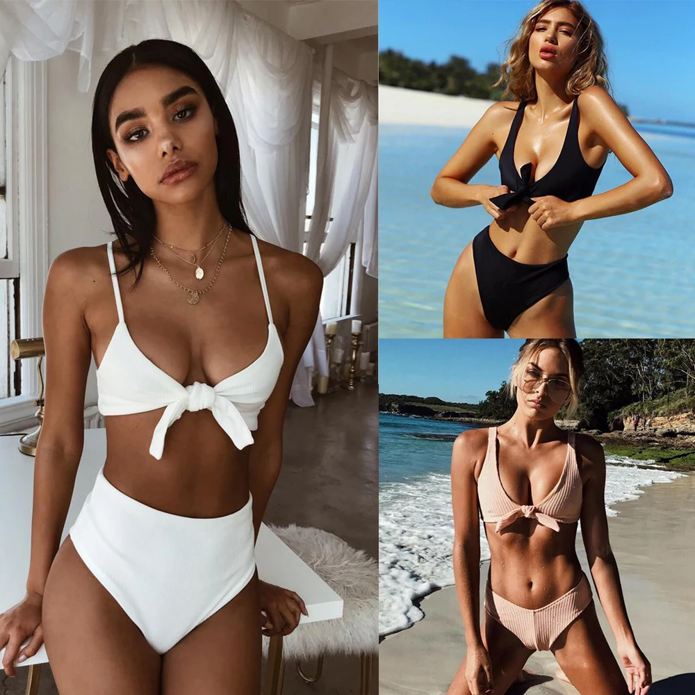 

2019 New Sexy High Waist Bikini Women Swimwear Push Up Swimsuit Knot Bikini Set Beach Bathing Suit Summer Beachwear