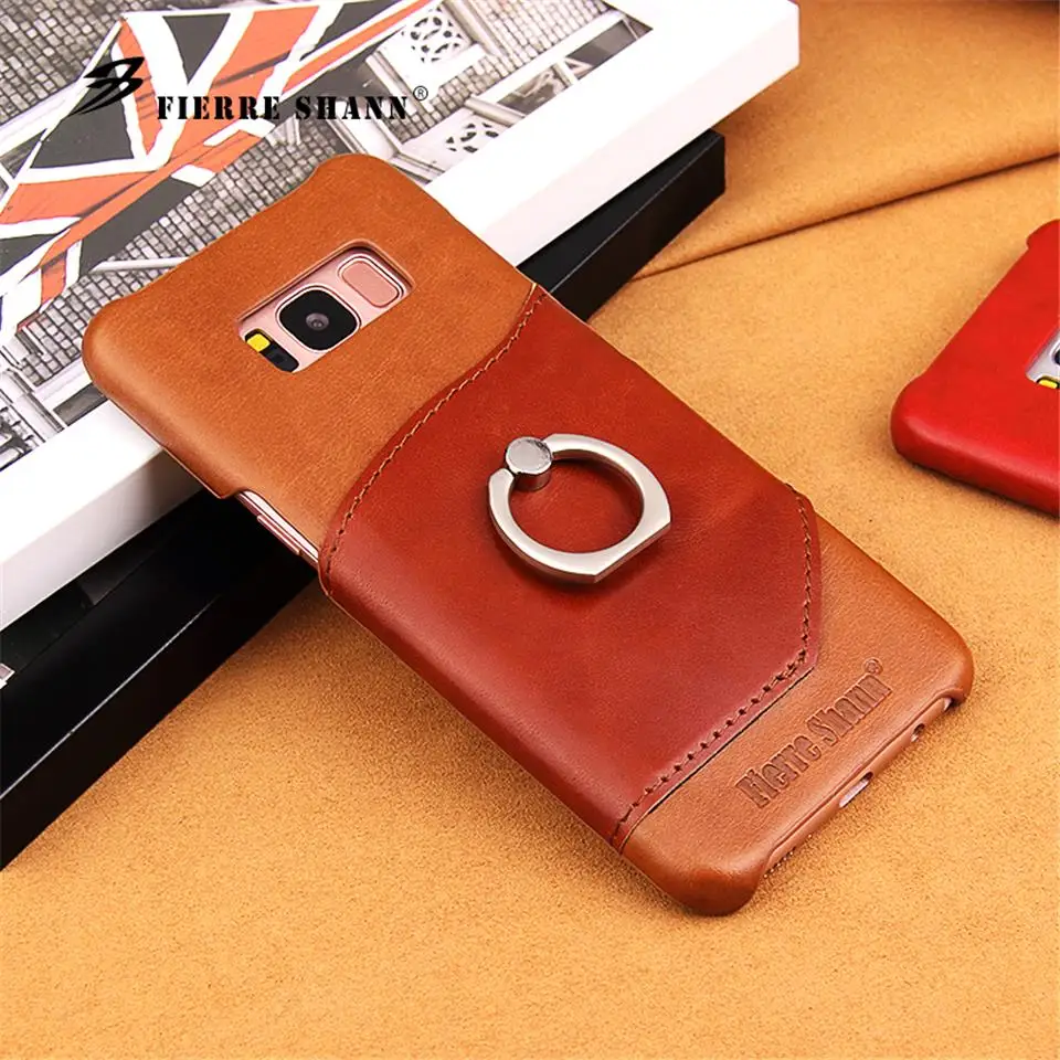 Anyrow Luxury Stealth Ring Bracket Genuine Leather Case For Samsung Galaxy S8 Plus Cover Shell On S8Plus Stand Phone Cases Bag |