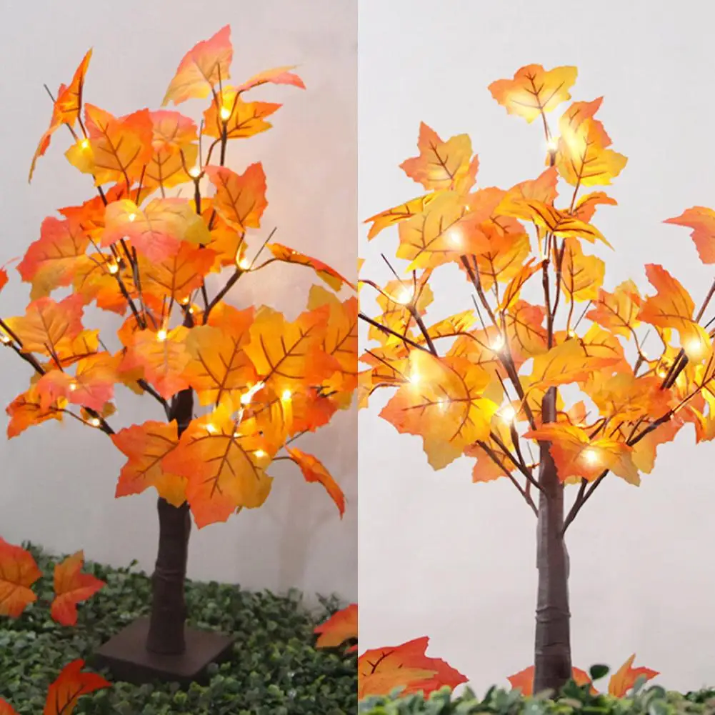 

LAIDEYI 2018 New Christmas Tree Maple Leaf Tree Light Battery Operated Small Tree With Lights 60cm Warm White/White 48 Led