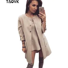 Женское пальто с длинным рукавом TAOVK, пальто цвета хаки с О-образным вырезом и карманами для осени и зимы
