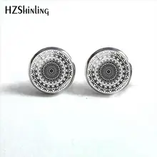 Новые серьги с рисунком «Мандала» Zentangle Inspired Art Ear Stud стеклянные купольные серьги с фотографией Круглые ручной работы ювелирные изделия для женщин HZ4