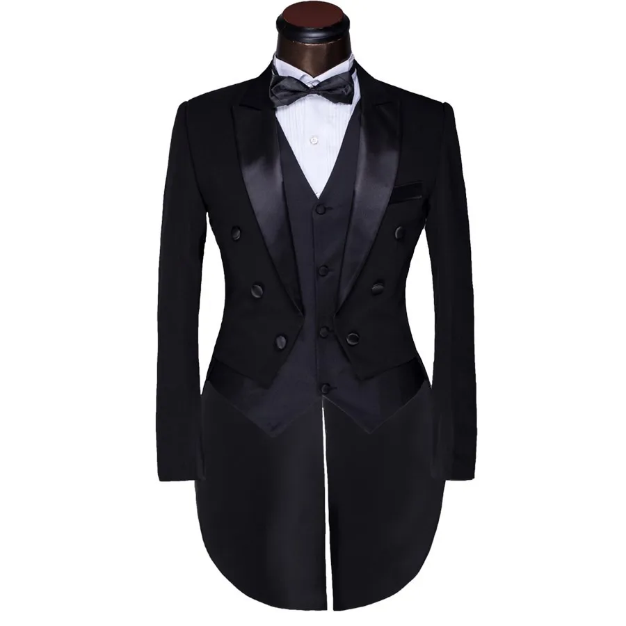 Ласточка-классические брюки пальто белый черный комплект из 3 предметов (куртка + PantVestBowtie) воротником Модные мужские костюмы на заказ Slim Fit