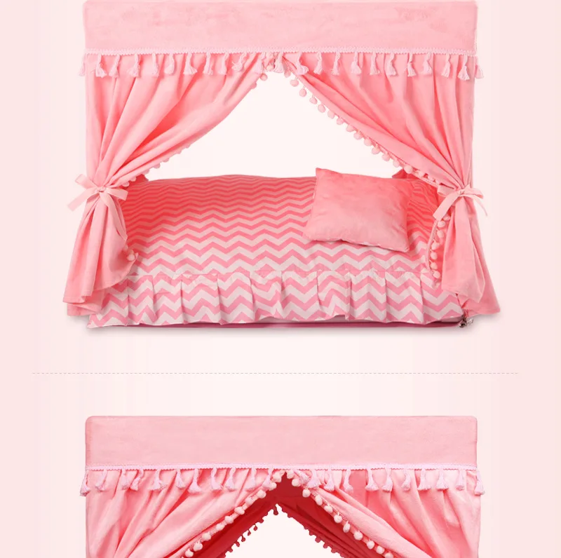 Роскошная кровать для щенка, розового цвета, милая кровать принцессы для питомца, высокое качество, дизайн с кисточками, кошка, чихуахуа, йоркширская кровать, аксессуар для питомника