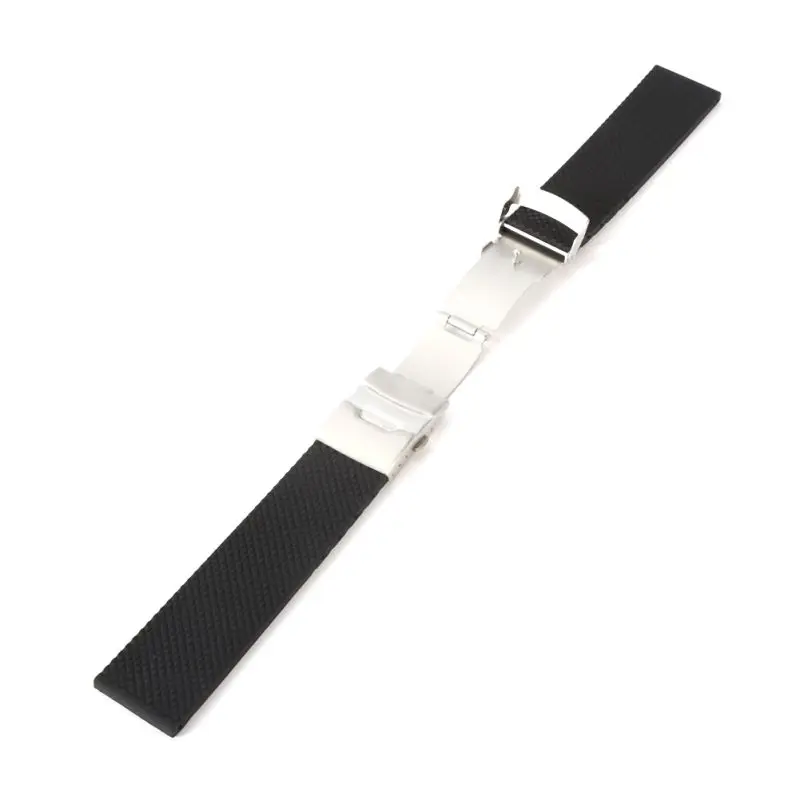 Rubber Watch Band Strap Straight End Bracelet Black Silicone Stainless Steel Double Click Folding Clasp 20 22 24mm