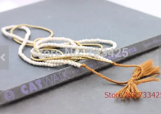 

White Turquoise Stone Tassel Long pendant Necklace women handmade woven with cotton cord ,white turquoies and slide closure
