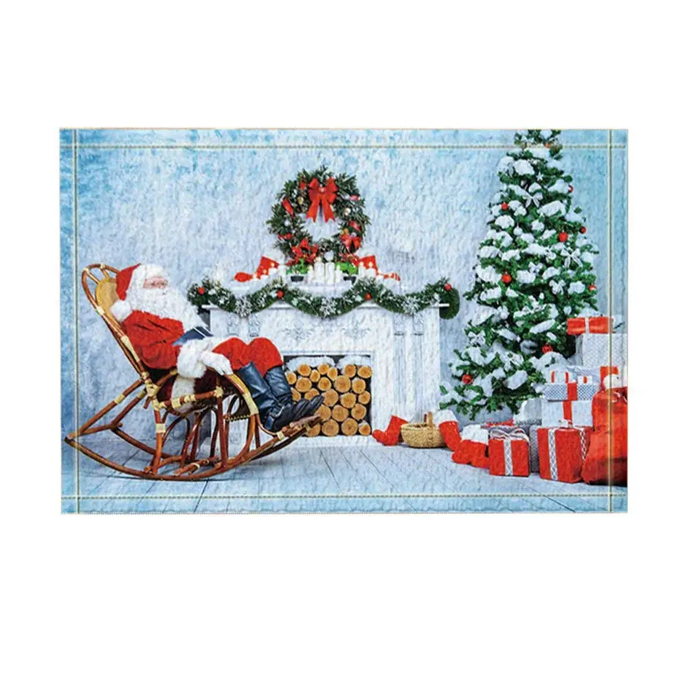 Рождественский Декор, Санта Клаус, сидящий на качалке, рядом с рождественскими балками, коврики для ванной, нескользящий коврик для двери, коврик для двери