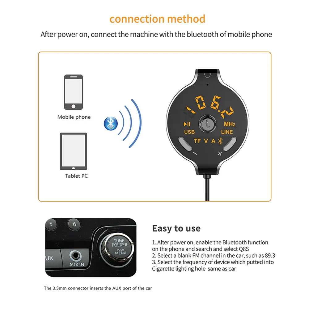 Q8S fm-передатчик Bluetooth автомобильный набор, свободные руки, Зарядное устройство Hands-free Автомобильный MP3-плеер для honda crv 2008 civic 2006-2011 accord 8 116