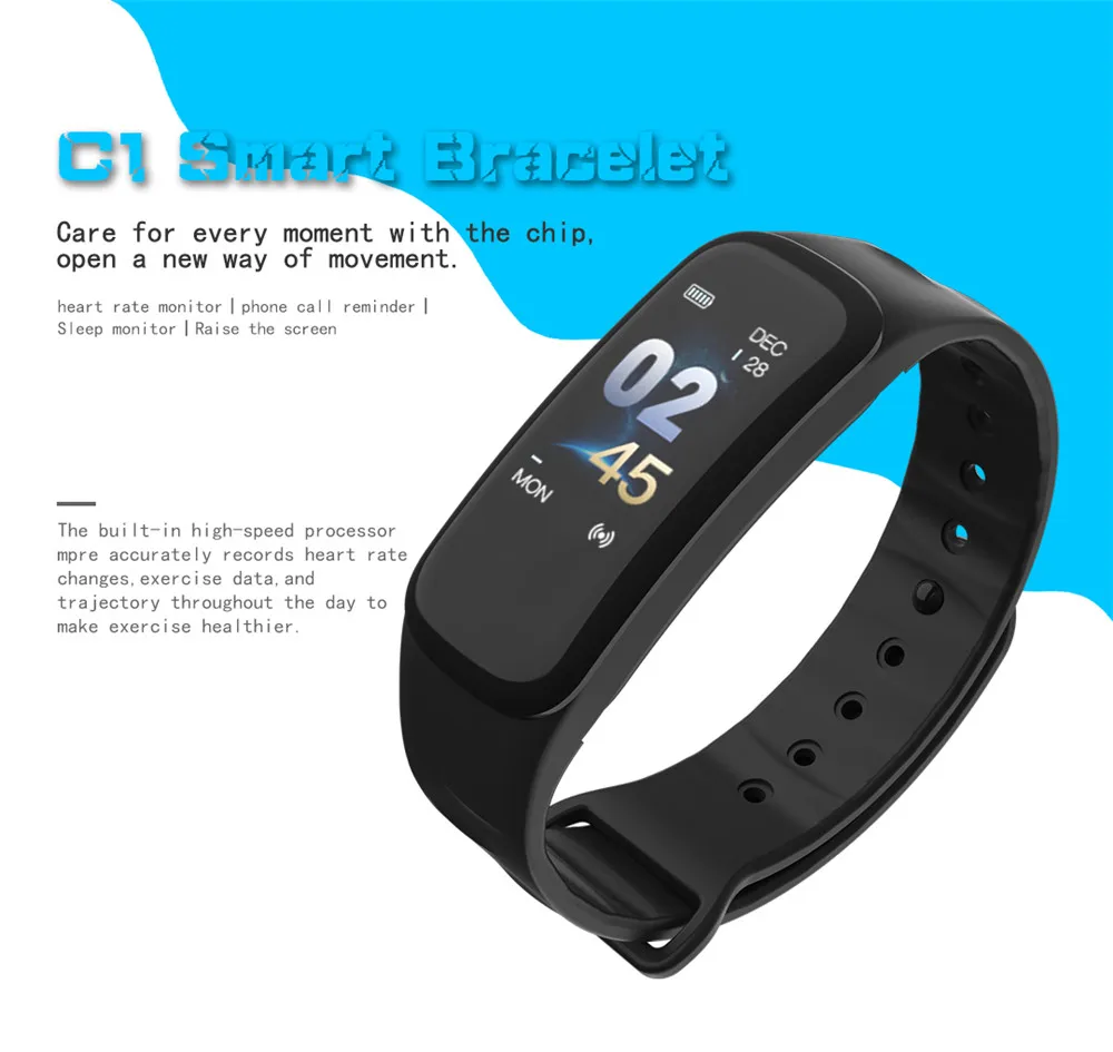 

GIAUSA 2019 C1 0.96Inch TFT IP67 Waterproof Smart Band Heart Rate Monitor Blood Pressure Smart Wristband For Android IOS