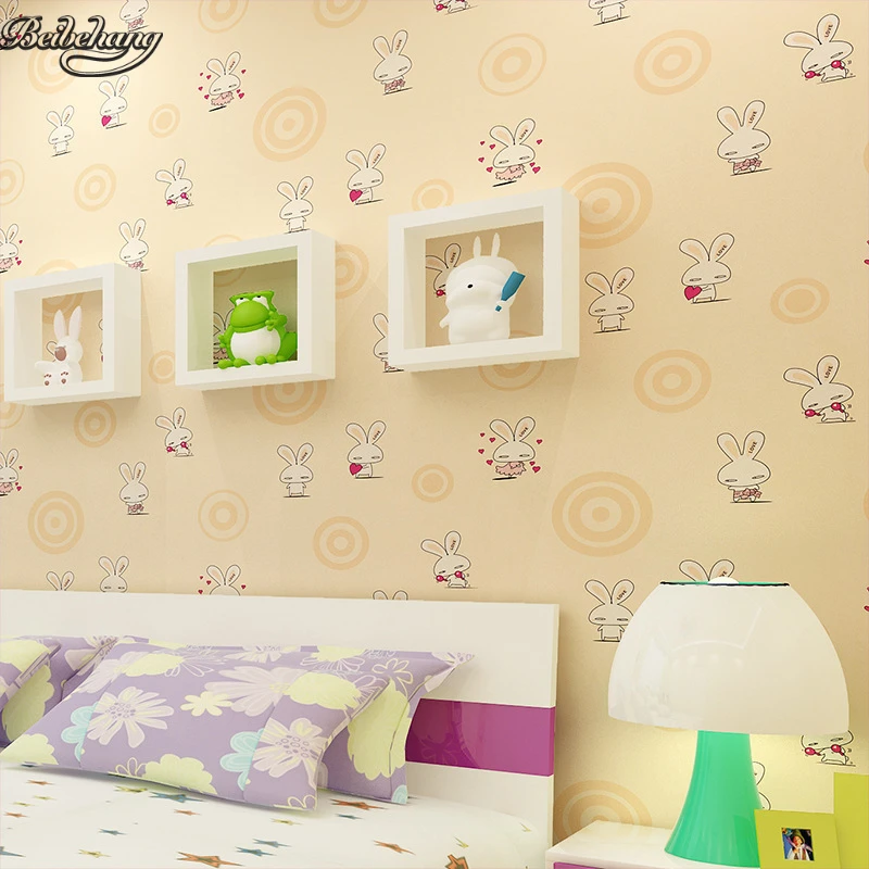 

beibehang Environmental cartoon non - woven cute heart rabbit children 's bedroom bedroom living room background wallpaper
