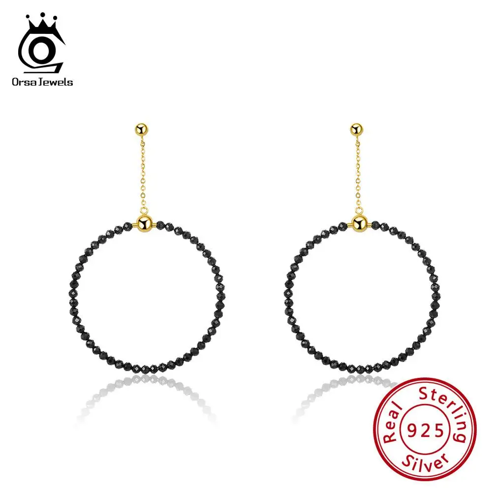 Black Spinel ORSA JEWELS, Настоящее серебро 925, натуральный камень, Женские Висячие серьги, висячие серьги из серебра 925 пробы, новинка, хорошее ювелирное изделие, SE154 - Цвет камня: Black Spinel