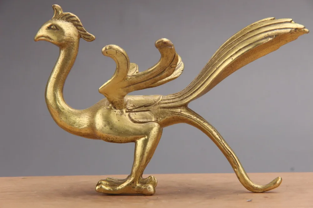 Exquisite Chinese Hand Carved Brass Phoenix statuein Statues
