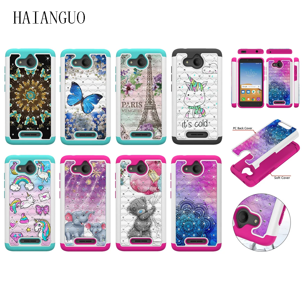 

For Alcatel Tetra Cover Cartoon 2 in 1 Glitter Diamond Soft Silicone Hybrid PC Phone Case For Alcatel Tetra Back Cover cases
