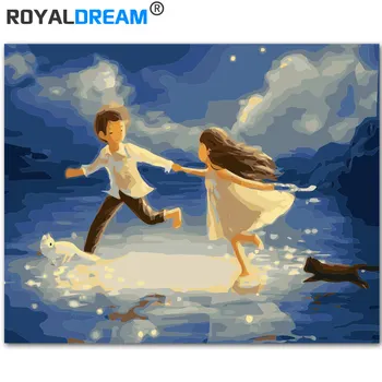 

ROYALDREAM Girl And Boy DIY Painting By Numbers Acrylic Paint By Numbers HandPainted Oil Painting On Canvas For Home Decor