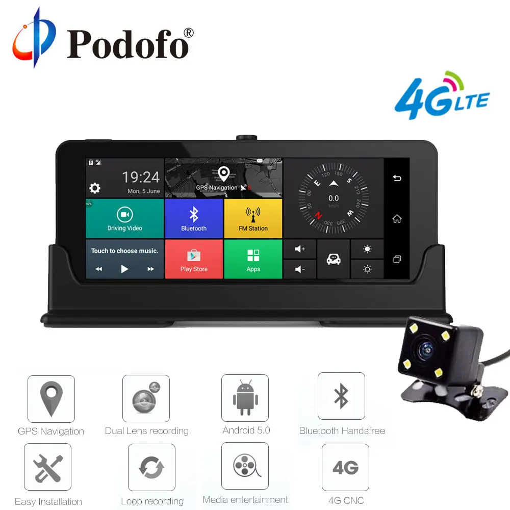 Podofo 7 ''Автомобильный видеорегистратор gps навигация Android Dashcam Bluetooth wifi сенсорный
