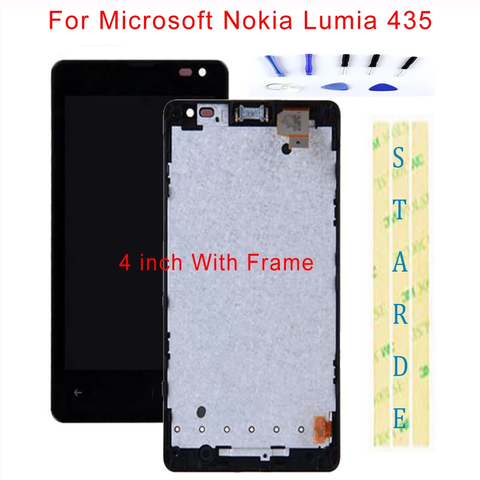 

STARDE Replacement LCD For Microsoft Nokia Lumia 435 LCD Display Touch Screen Digitizer Sense Assembly Frame 4"