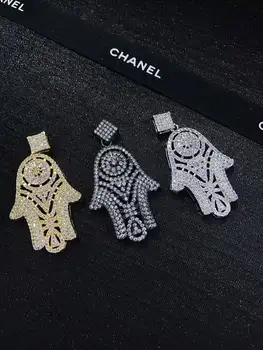 

Big 6pcs Micro Pave CZ Diamond Large Hamsa Hand charm 45x25mm Hamsa Pendant Pave Findings, High Quality