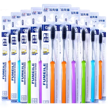 

Hot 10Pcs Double Ultra Soft Toothbrush Bamboo Charcoal Nano Brush Tooth Brush Dental Personal Oral Care Teeth Brush Black Heads