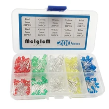 MCIGICM 200pcs 3MM 5MM Led Kit Mixed Color Red Green Yellow Blue White Light Emitting Diode Assortment In Box