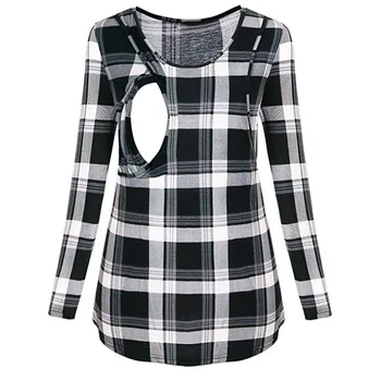 

Women's Nursing Maternity Long Sleeves Plaid Breastfeeding Sweatshirts Clothes(Black)